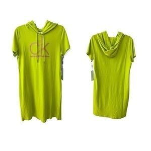 Calvin Klein neon green Hoodie T-Shirt Dress size L